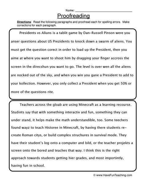 Proofreading Worksheet Grade Spelling Spelling Worksheets