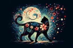 Black Cat Under Petals Impressionist Graphic By Creativeguru