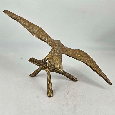 Vintage Brass American Bald Eagle Perched On A Tree Branch Desk