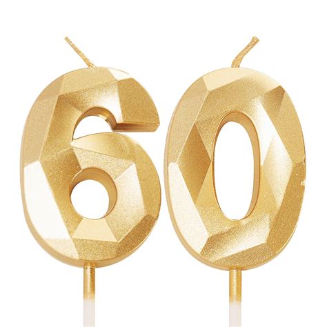 60th Birthday Candles Gold Number 60 Candles For Birthday Cake Gold 60