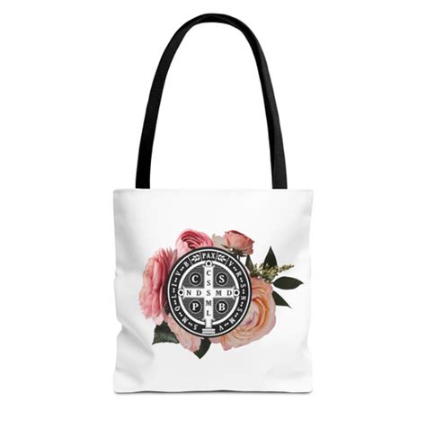 Saint Benedict Ranunculus Rose Catholic Tote Bag Catholicprintpress