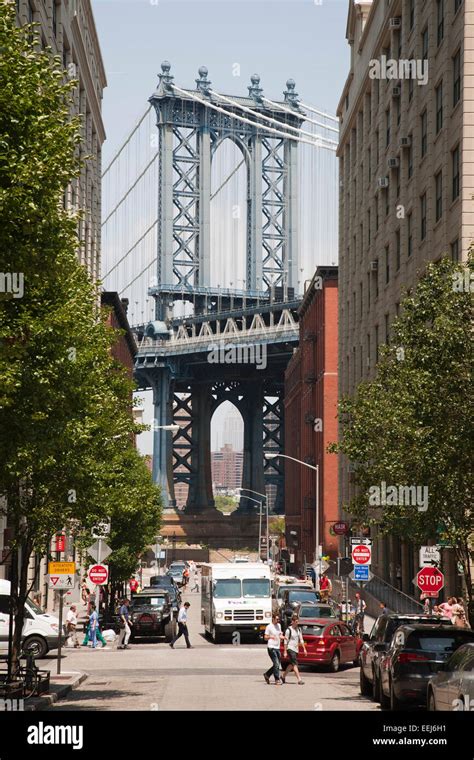 Manhattan Bridge View From Brooklyn East River New York Usa