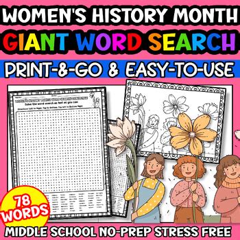 Women S History Month Giant Difficult Hard Word Search Activity Middle