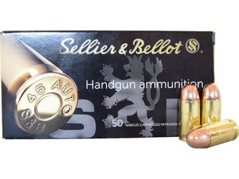 Sellier And Bellot SB45A 45 ACP 230 GR FMJ Brass Cased Boxer Primed