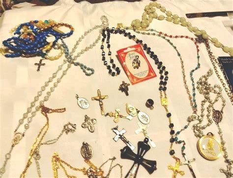 Religious Lot Rosary Rosario Medals Necklace Cross Bracelet EBay