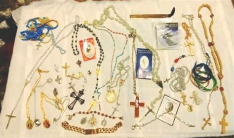 Religious Lot Rosary Rosario Medals Necklace Cross Bracelet EBay