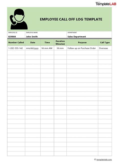 40 Printable Call Log Templates Wordexcelpdf Templatelab Employee