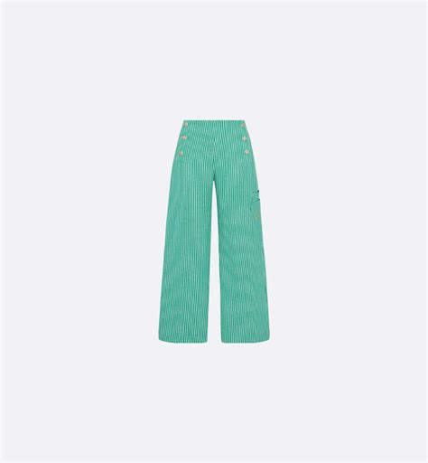 kids wide leg pants cotton  linen  ivory  green stripes dior