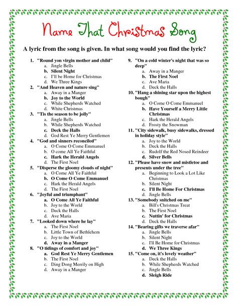 Christmas Song Trivia Game Printable Printable Yearly Calendar