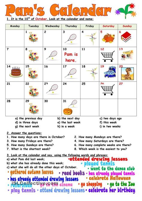 Calendar Exercises Worksheet Cristina R Sturgeon