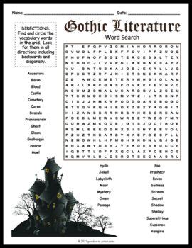 Gothic Literature Genre Word Search Worksheet Activity Horror Story