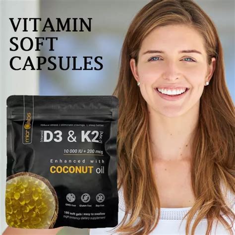 VITAMIN D3 K2 SOFTGELS 10000 IU 200mcg Enhanced Coconut Oil Nice 8 94