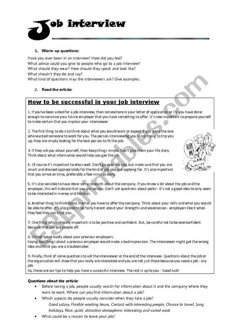 Job Interview Worksheets