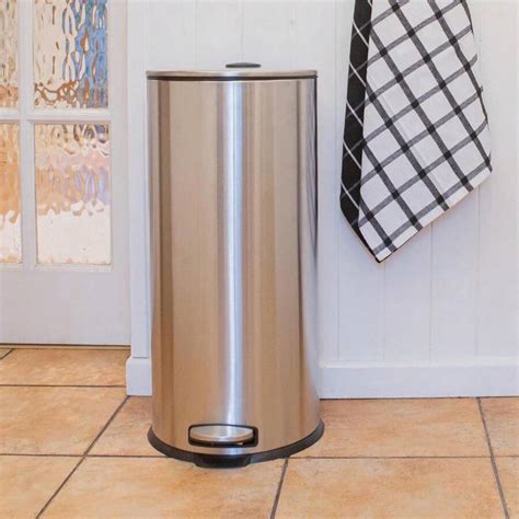 Brushed Stainless Steel Food Waste Caddy Pedal Bins For Kitchen 30L