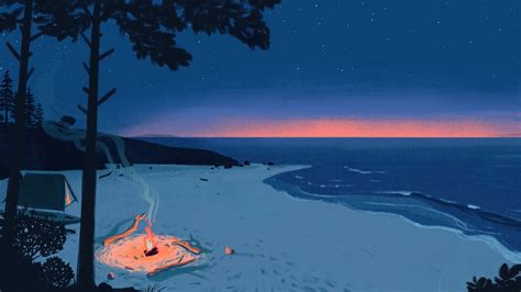 D Beach Sunset Campfire Tent Scenery K Wallpaper Pc Desktop