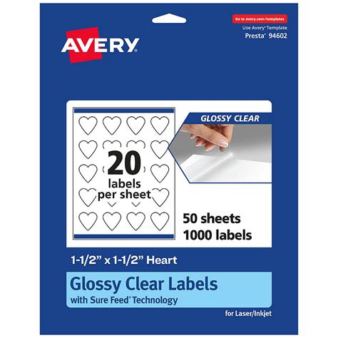 Avery Glossy Clear Heart Labels, 1.5" x 1.5", 1,000 Labels | Oriental ...