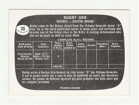 Topps Bobby Orr Rookie Card Reprint Mint Ebay