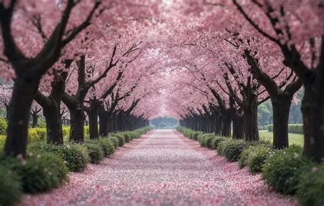 Скачать обои деревья парк весна сакура аллея цветение trees pink