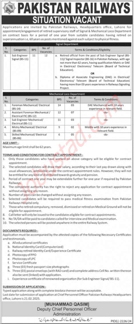 New Pakistan Railways Jobs February 2025 Advertisement