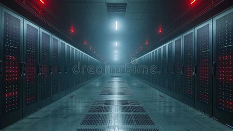 Dimly Lit Data Center Features Rows Server Racks Stock Photos Free