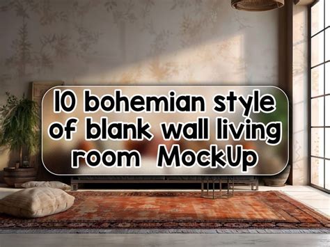 Boho Style Living Room With Blank Wall Bundle Stock Photo Bundle