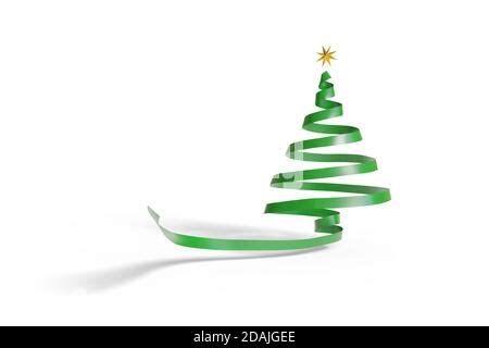 White Ribbon Christmas Tree On Green Background Greeting Card Stock