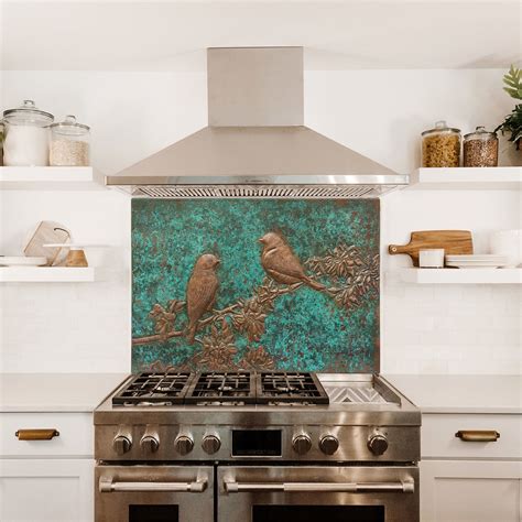 Green Kitchen Backsplash Tile Green Patina Copper Art Tile Two Birds