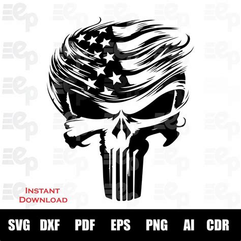 Trump Punisher Skull Svg Usa Flag Patriotic Vector Silhouette