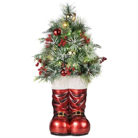 In Santa Boots With Pre Decorated Christmas Tree Greenery Decoration