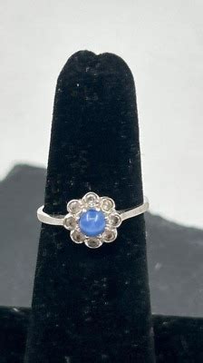 Beautiful K White Gold Ring With Diamond And Blue Star Sapphire