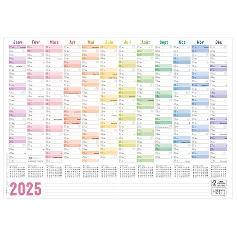 Häfft Calendrier mural 2025 arc en ciel en français format A3