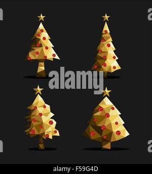 Abstract Golden Christmas Tree On Red Eps Stock Vector Image Art