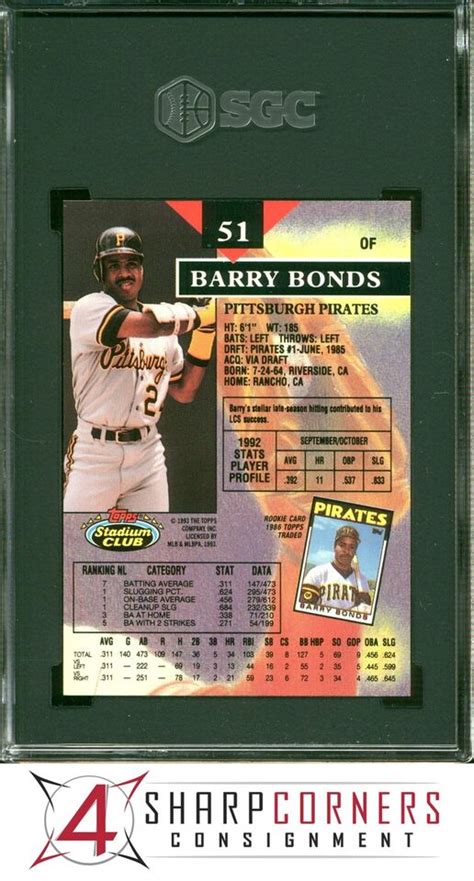 Topps Stadium Club Barry Bonds Pirates Sgc Ebay