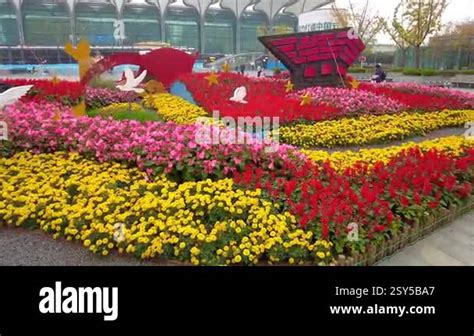 Beautiful Colourful Flower At The Shanghai Railway Station For China