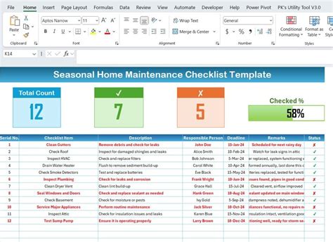 Seasonal Home Maintenance Checklist Template In Excel Pk An Excel Expert