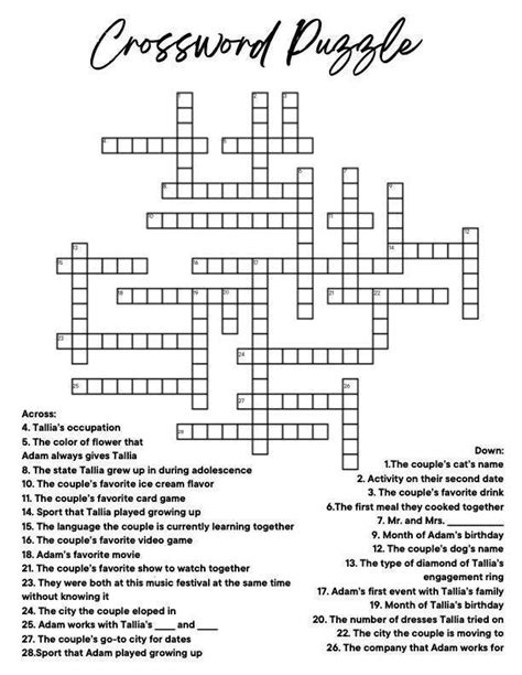 Personalized Crossword Puzzle Printable For Wedding Bachelorette Party