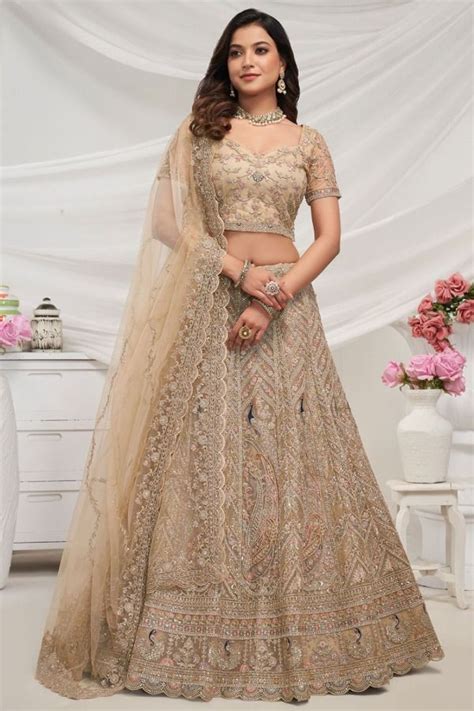 Beige Embroidered Net Designer Lehenga Choli