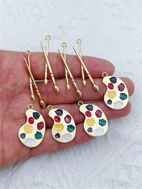 8pcs Paint Palette Brushes Charm For Jewelry Making Enamel Pendant ...