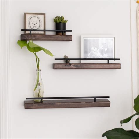 Modern Rustic Floating Wall Shelf Narrow Flush Mount Shelving