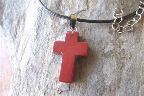 Red Jasper Gemstone Cross Crucifix Pendant Necklace Christian Catholic