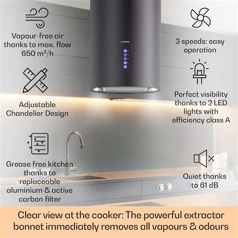 Klarstein Beretta Island Cooker Extractor Hood Ø49 5cm Exhaust