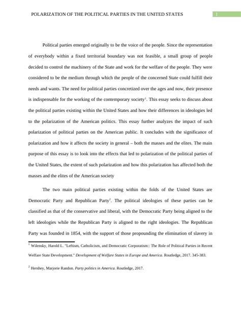 Essay: Polarization of Political Parties in the US