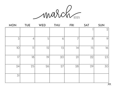 Cute March Calendar Printable 2025