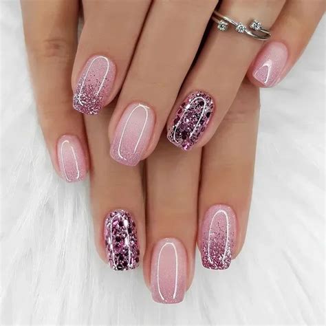 Pcs Medium Short Square False Nails Glittering Nail Art White