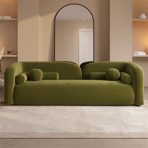 Olive Green Velvet Curved 3 Seater Cloud Sofa Elma Furniture123