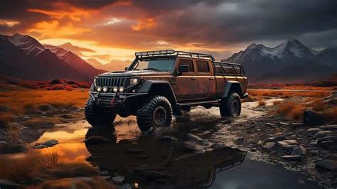 Rugged Off Road Vehicle Wallpaper With Dramatic Mountain Sunset Hd K