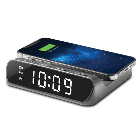 Timex Alarm Clock With Wireless Charger For Iphone And Airpods Black