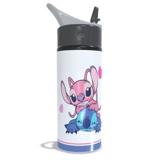 Garrafa Squeeze De Alumínio Stitch E Angel Nome Personalizado 600ml