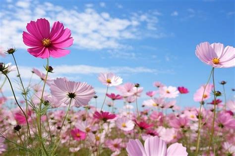 Pink Cosmos Field Sky Landscape Premium Photo Rawpixel Flower