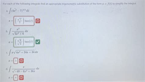 For Each Of The Following Integrals Find An Chegg